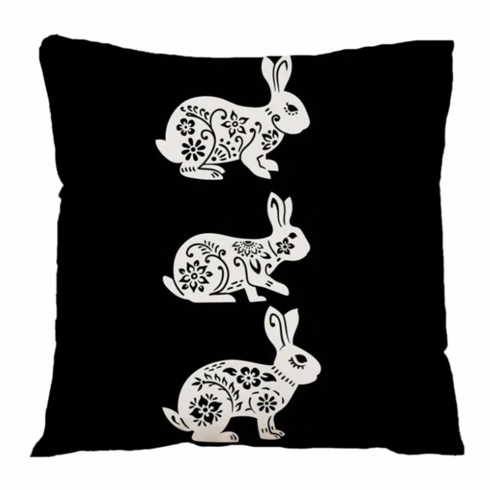Seasonal Pillow Covers Easter Bunnies Zip Closure 17.7 In Black White Set of 2 - Picture 4 of 13